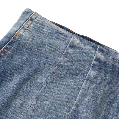 Raw Hem Ombr¨¦ Washed Denim Maxi Skirt