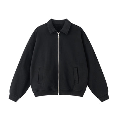 Relaxed Zip-Front Solid Color Sweatshirt
