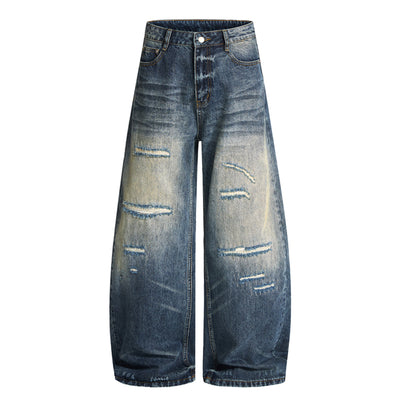 Ripped Wide Leg Vintage Fade Distressed Denim Jeans