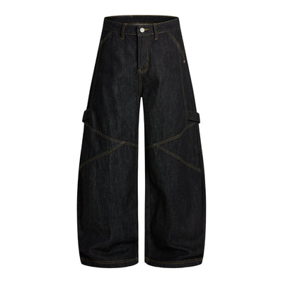 Washed Contrast-Stitch Baggy Relaxed Carpenter Denim Pants