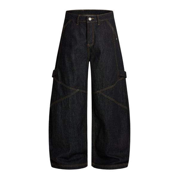 Washed Contrast-Stitch Baggy Relaxed Carpenter Denim Pants