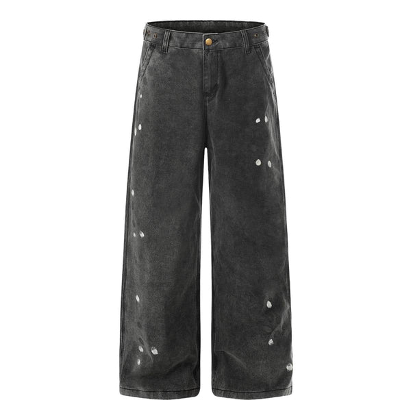 Faded Splatter-Wash GradientBaggy Wide-Leg Cargo Pants