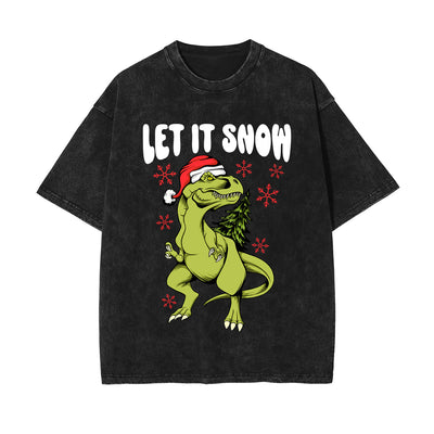 Christmas Dinosaur Stone Wash Graphic Tee-INNBLAC