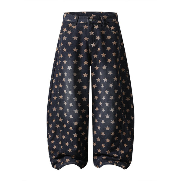 Vintage Star Print Loose Wide-Leg Denim Pants