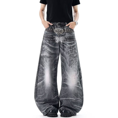 Butterfly Stud Barrel Leg Denim Jeans