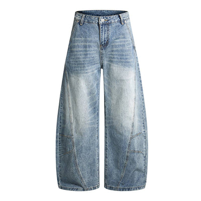 Vintage Washed High Waist Distressed Relaxed Straight Leg Denim Jeans