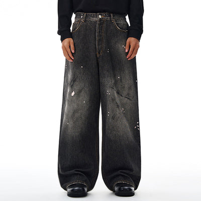 Paint Splatter Vintage Washed Straight Leg Jeans