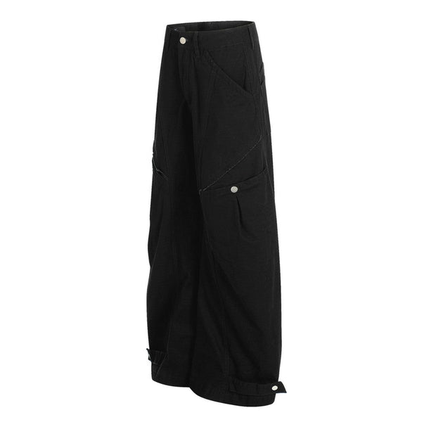 Men's American Street Cargo Curved Pants Loose Raw Edge Large Pockets