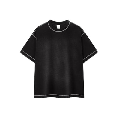 Vintage Waffle Knit Contrast Stitch Oversized T-Shirt