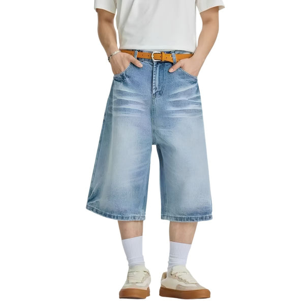 Vintage Wash Wide Leg Denim Shorts