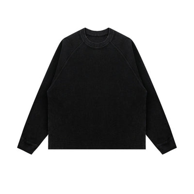 Washed Waffle Cotton Raglan Long Sleeve Tee 340G