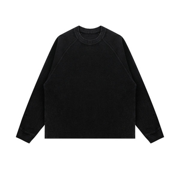 Washed Waffle Cotton Raglan Long Sleeve Tee 340G