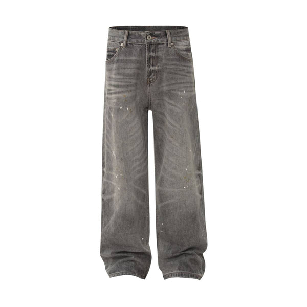 Vintage Washed Distressed Wide Leg Straight Denim Pants