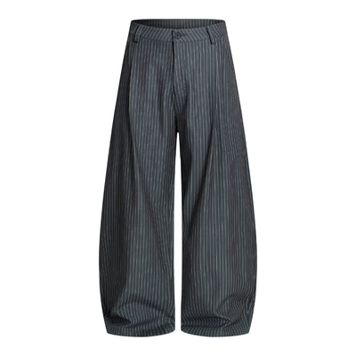Vintage Stripe Barrel-Leg Tailored Trousers