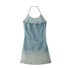 Ruched Denim Halter Mini Dress