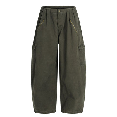 Men's Vintage Punk Cargo Pants – Wide-Leg, Zipper & Pockets