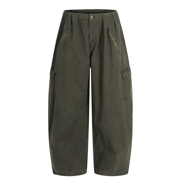 Men's Vintage Punk Cargo Pants – Wide-Leg, Zipper & Pockets