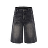 Wide-Leg Bermuda Washed Denim Shorts