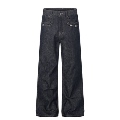 Raw Denim Wide Leg Metal Hardware Jeans