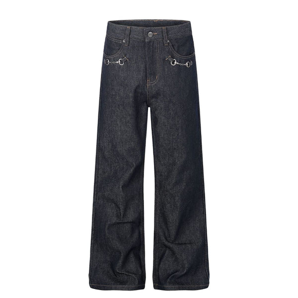 Raw Denim Wide Leg Metal Hardware Jeans