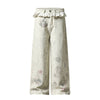 Leopard Print Polka Dot Ruffle Waist Rhinestone Graffiti Wide-Leg Jeans