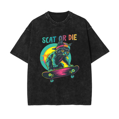 Cute Cat Stone Wash Graphic Tee-INNBLAC