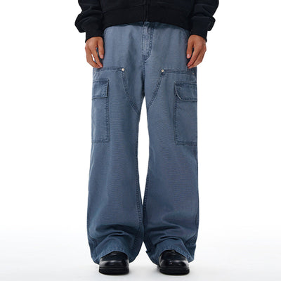 Wide Leg Cargo Pants Elastic Waistband Multi Pocket