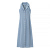 Light Blue Button-Front Denim Maxi Dress