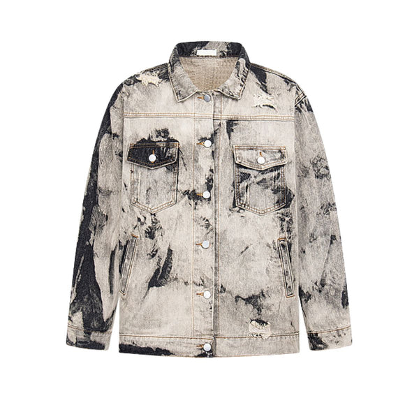Men's Spring Autumn Tie-Dye Loose Casual Lapel Denim Jacket