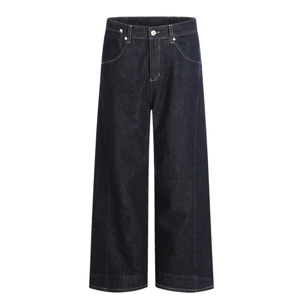 Men's Original Denim Loose Wide-Leg Straight Pants with Contrast Stitching