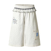 Y2K Polka Dot Graphic Ruffle Waist Baggy Wide-Leg Bermuda Denim Shorts