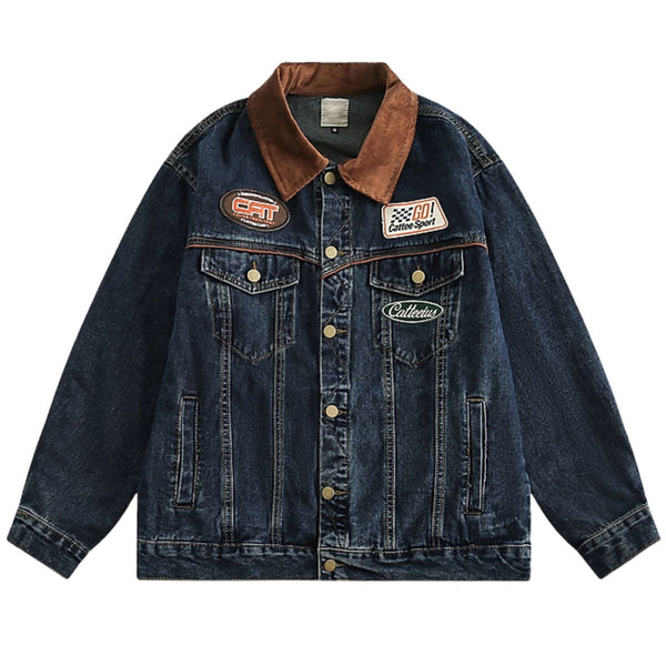 New American Vintage Loose Brown Collar Denim Jacket
