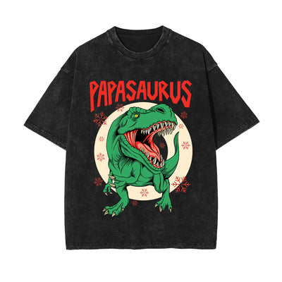 Christmas Dinosaur Stone Wash Graphic Tee-INNBLAC