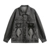 Stitched Diamond Design Relaxed Water-washed Denim Work Jacket