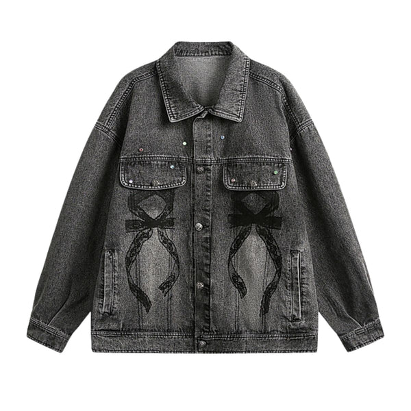 Stitched Diamond Design Relaxed Water-washed Denim Work Jacket