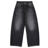 Faded Crackle Wash Baggy Curved Leg Denim Jeans