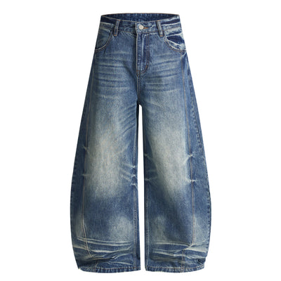 Wide Leg Vintage Washed Distressed Denim Pants