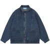 Heavy Industry Retro Zipper Stand Collar Motorcycle Wear Washed Denim Jacket