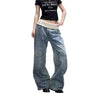 Contrast Waist Wide Straight Denim Jeans