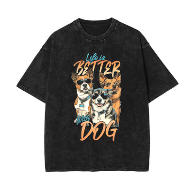 Cute Puppy Stone Wash Graphic Tee-INNBLAC