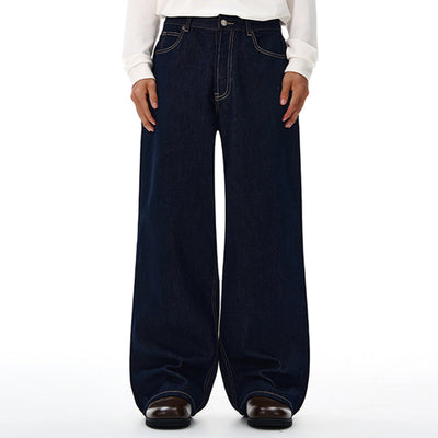Wide Leg Dark Denim Jeans Classic Fit