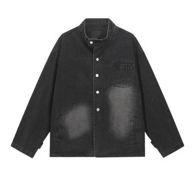 Heavy Washed Distressed Retro Simple Casual Denim Jacket
