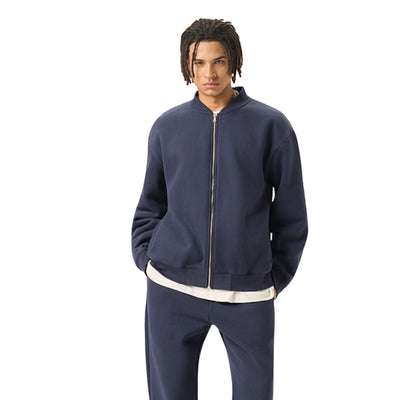 Solid Zip-Front Fleece Bomber Jacket