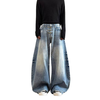 Vintage Washed Curved-Leg Denim Jeans