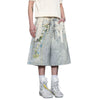 Vintage Graphic Print Relaxed Fit Denim Capri Shorts