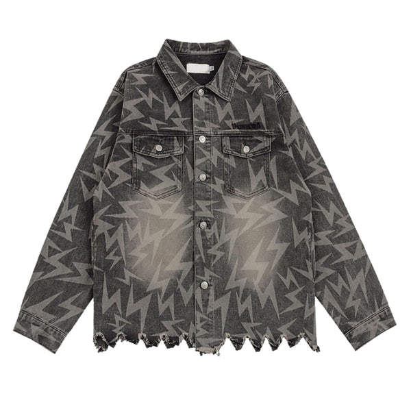 Loose Lighting Pattern Hip-hop Designer Denim Jacket