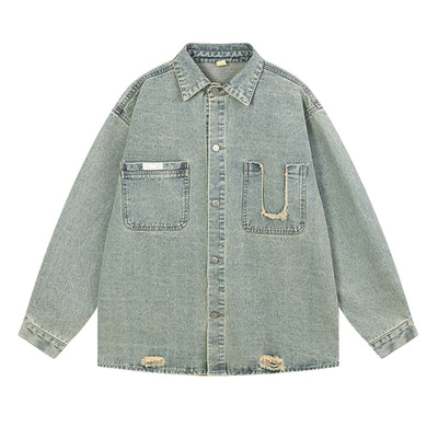 New Distressed Loose Stand Collar Denim Shirt Jacket