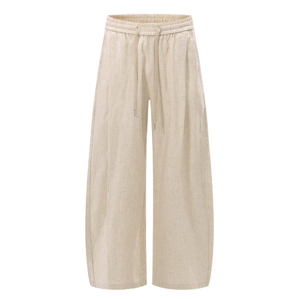 Solid Tint Linen-Blend Barrel Pants