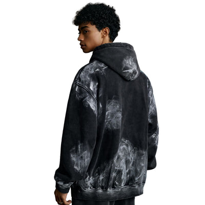Distressed Edge Painted Graphic Washed Hoodie