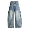 Distressed Cargo Style Wide Leg Denim Jeans